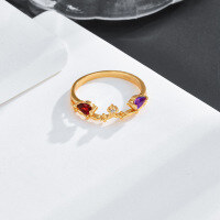 wholesale 925 Sterling Silver Gold Plated Japanese Light Luxury Vintage Style Spring New Natural Colored Gemstone Ring for Women Wholesale-Medium Amethyst + Pomegranate + White Zirconium Ring No. 17