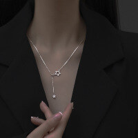 wholesale Sterling Silver S925 Star and Moon Necklace for Women, Minimalist Luxury Small Brand Design Star Moon Pendant Collarbone Chain New Collection-Copper platinum