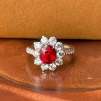 wholesale S925 Silver ZHUO ZHI FAN Jewelry New One-Carat Pigeon Blood Red Ring for Women, Daily Wear Versatile Simple Style-R687 Red No. 6