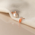 wholesale S925 Silver Pearl Rabbit Carrot Ear Studs Design Asymmetrical Cute Ear Accessories M03495-0-2