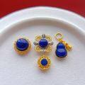 wholesale Gold-plated 925 ancient silver fittings set with natural lapis lazuli gourd pi xiu pendant, bean bead, small flower spacer bead, and back cloud for DIY-0-3