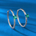wholesale 925 Silver Metal European Style Large 4*4mm Green Diamond Stud Earrings Minimalist Circle Hoops Versatile Everyday Wear-0-0