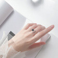 wholesale S925 silver ring women's straight bar 3D rectangular black round open J3818-0-1