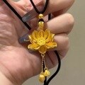 wholesale Metal Material: Imitation Gold Lotus Pendant, Two Lives of Joy Ancient Method Imitation Gold Lotus Pendant DIY Necklace Sweater Chain Accessory-0-3