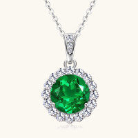 wholesale S925 Sterling Silver TikTok Influencer Live Streaming Best-Selling Emerald Necklace, European and American Luxury Round Pendant Collarbone Chain Wholesale-Gold>925 silver