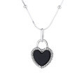 wholesale S925 Sterling Silver Black and White Double-sided Shell Heart Pendant Necklace Korean-style Light Luxury Design Collarbone Chain-0-4