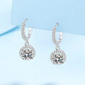 wholesale PT950 gold plated 925 sterling silver earrings for women, round bezel set moissanite ear clips, available for wholesale from manufacturers-0-1