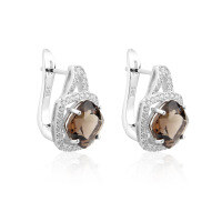 wholesale S925 Sterling Silver Jewelry Set with Stunning, Fade-Resistant Natural Smoky Quartz Gemstone Ring, Earrings, and Necklace-Natural smoky quartz earrings