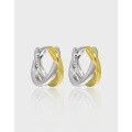 wholesale S925 Sterling Silver Minimalist Two-Tone Plated Crossed Double Hoop Earrings for Women, Original Design, Niche, Ins Style-0-0