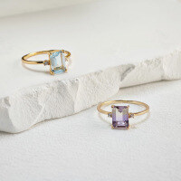 wholesale 925 Silver Octagonal Rectangle Amethyst Citrine Ring for Women, Minimalist Geometric Style Plated with 14K Gold Wholesale-Geometric Ametrine Ring Hong Kong No. 14