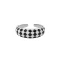 wholesale S925 sterling silver 705 Korean version ins niche design oval black and white checkerboard textured open ring for women-0-5