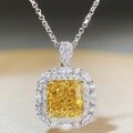 wholesale S925 Sterling Silver New Style Full Pave Radiant Cut High Carbon Diamond Pendant Necklace with Fancy Yellow Diamonds-0-3