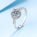 wholesale PT950 plated 925 sterling silver ring with 1 carat moissanite, round halo and four-prong setting-0-0