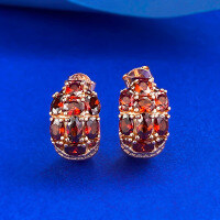 wholesale S925 Silver New Style Three-Row Full-Set Diamond Pomegranate Red Ear Studs, European and American Retro Personalized Design Earrings-E637 Rose Gold Garnet Diamond &gt; 925 Silver