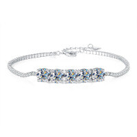 Sterling Silver Cross-Border Four-Prong Moissanite Bracelet-5ct white moissanite
