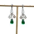 wholesale Gold-plated 925 silver antique Edwardian versatile earrings with high-carbon diamond-cut Muzo green pear-shaped cabochon for women-0-4