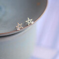 wholesale 9K Solid Gold Five-Prong Star Zircon Minimalist Korean Mini Stud Earrings-0-2