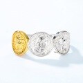 wholesale S925 silver gold-plated vintage coin ring, Japanese new style, two-tone electroplated, adjustable open ring, drop shipping available-0-3