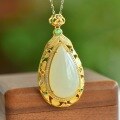 wholesale 925 sterling silver gold-plated pendant with Hetian jade drop, elegant and luxurious vintage-style necklace-0-0