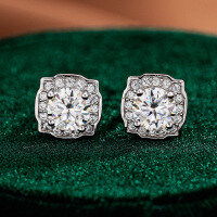 S925 Silver Moissanite Stud Earrings with Luxury Square Box-50 points (empty)  925 silver