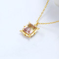wholesale S925 silver octagonal rectangular ametrine bicolor crystal pendant with vintage beaded necklace and ring set, customizable-0-0