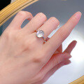 wholesale S925 Metal 8*10 Cabochon Natural Albite Jadeite Ring Band Daily Light Luxury Versatile Style for Women Wholesale-0-3