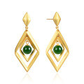 wholesale S925 Sterling Silver, Ancient Method Gold-Plated, New Chinese Style National Trend Earrings, Long Rhombus Imitation Jade Ear Drops-0-4