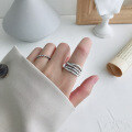 wholesale Sterling Silver Korean Style Vintage Distressed Multi-Layer Twisted Line Adjustable Ring for Women-0-3