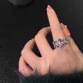 wholesale 925 Silver Korean Style Open Heart Pink Diamond Ring for Women, Small Batch Design, Ins Style, Versatile and High-End Feel Ring-0-0