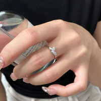 wholesale S925 Sterling Silver Fresh and Sweet Ins-Style Niche Design Exquisite Diamond-Inlaid Heart Ring R02724-S925 silver ring gold>opening adjustable