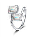 S925 Silver Moissanite Ring with Emerald-Cut Cubic Zirconia for Women-0-3