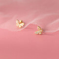 wholesale S925 silver butterfly thread stud earrings, Korean version minimalist and elegant, small and delicate, with diamond accents, sweet earrings M00331-0-3