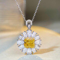 wholesale S925 Sterling Silver Full Diamond Flower Bud Yellow Diamond Pendant European and American Cross-Border Collarbone Chain Sterling Silver Necklace for Women Wholesale-0-1