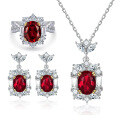 wholesale 925 Sterling Silver Jewelry Set 3-Piece European and American Fashion Ruby Pendant Necklace Zircon Earrings High Carbon Diamond Ring-0-0