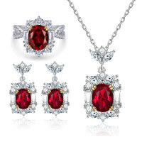 wholesale 925 Sterling Silver Jewelry Set 3-Piece European and American Fashion Ruby Pendant Necklace Zircon Earrings High Carbon Diamond Ring-Ring TL-532 + Earrings TLED142 + Necklace TLXL179 US Size 10#
