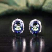 wholesale S925 Sterling Silver Vintage Cross-Border Plated Crystal Earrings, Large European and American Colorful Crystal Stud Earrings for Women-Fancy blue plated crystal earrings