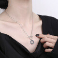 wholesale S925 Sterling Silver Retro Geometric Resin Circle OT Buckle Creative Niche Design Interlocking Necklace for Men and Women-0-3