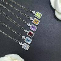 wholesale S925 Sterling Silver Cross-Border Women's Natural Blue Topaz Perfume Bottle Pendant Necklace, Minimalist Niche Design-5*7 (red zircon) necklace 925 silver