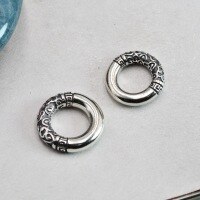 wholesale Metal: Sterling Silver Vintage-inspired Cloud-patterned Peace Buckle Pendant Couple's Red Cord Bracelet Round Charm Phone Keychain Accessory-Antique color Single thin piece (without rope)