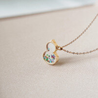 wholesale S925 Sterling Silver Red Elk Acrylic Plate Seven-Color Gourd Pendant Women's Necklace, Personalized, Light Luxury, Fashionable, and Versatile-BX0117-Gold 925 Silver