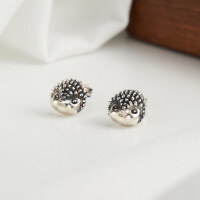 wholesale S925 Sterling Silver Cloud-Pull Earrings, Retro Cute Oxidized Silver Hedgehog Studs, Cross-Border Direct from Manufacturer-Silver Oxide Hedgehog 925 Silver