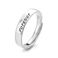 wholesale S925 Sterling Silver Korean Style Minimalist Forever English Romance Couple's Adjustable Open Ring-0-5