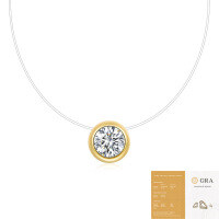 925 Silver Invisible Line Pendant with Moissanite-(Gold-plated) 5.0mm/50 points Moissanite (with GRA certificate)