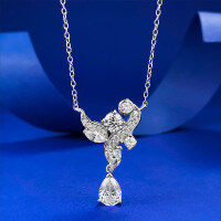 wholesale S925 silver new stylish OL light luxury wind 6*9mm pear-shaped teardrop pendant high-carbon diamond pendant with chain-N414 White Diamond &gt;925 Silver