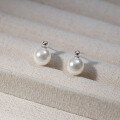 wholesale S925 Sterling Silver Ins Style Blogger Same Small Minimalist Advanced Silver Bead Single Diamond Pearl Earrings M06101-0-3