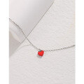 wholesale S925 Sterling Silver Small Red Heart Necklace for Women, Japanese and Korean Style Internet Celebrity Same Model Personalized Red Heart Pendant Collarbone Chain Necklace-0-2