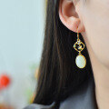 wholesale 925 silver earrings with certificate, new Chinese retro style, inlaid with natural Hetian jade, ear hook earrings-0-1