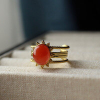 wholesale S925 silver plated with 18k gold, natural Sichuan material ice-base cherry red cabochon ring, openable Nanhong agate ring-Cherry red cabochon ring