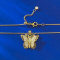 wholesale S925 Gold-Plated Ancient Method Butterfly Wish Pendant Adjustable Chinese Style Gold Necklace-0-5