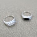 wholesale S925 Sterling Silver Star Track Oval Black Onyx Ring Matte Ins Simple and Stylish White Chalcedony Versatile Band-0-2